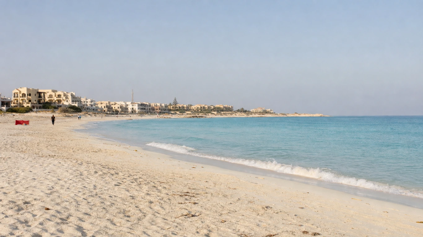 Mediterranean shoreline and low-rise resort development on North Coast Egypt