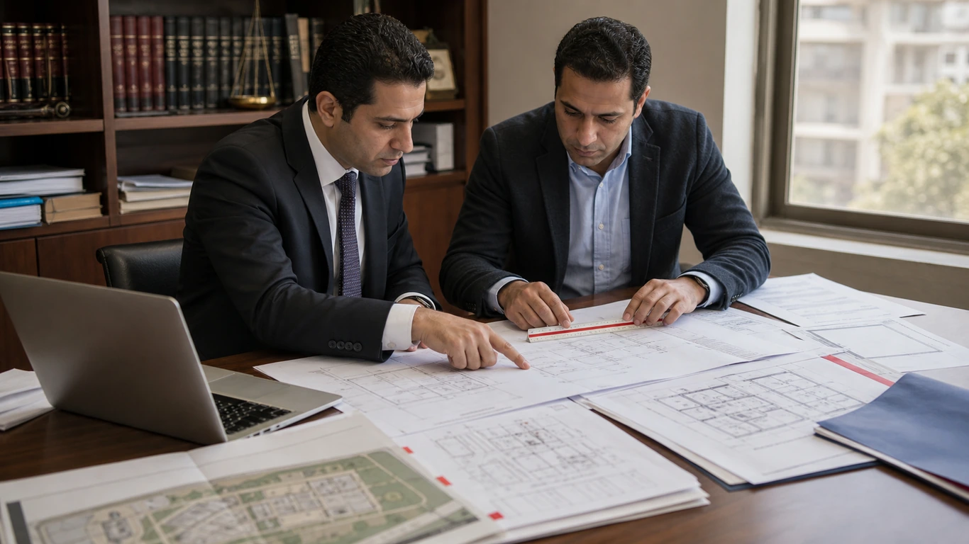 Egyptian property lawyer and technical adviser reviewing North Coast Egypt plans and contracts