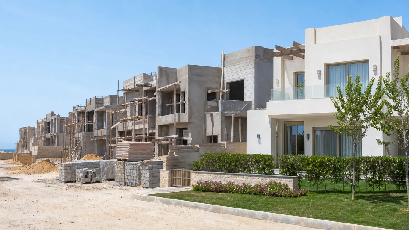 ERA Real Estate Egypt advisor reviewing a North Coast project's launch calendar and delivery timeline with a client