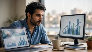 Real estate market research Egypt analyst reviewing demand mapping and search-visibility data for a development