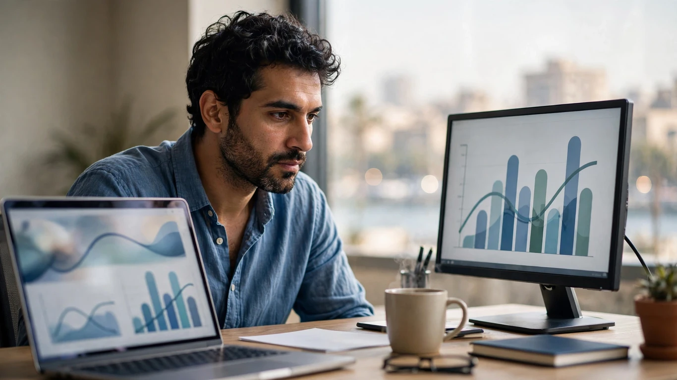 Real estate market research Egypt analyst reviewing demand mapping and search-visibility data for a development