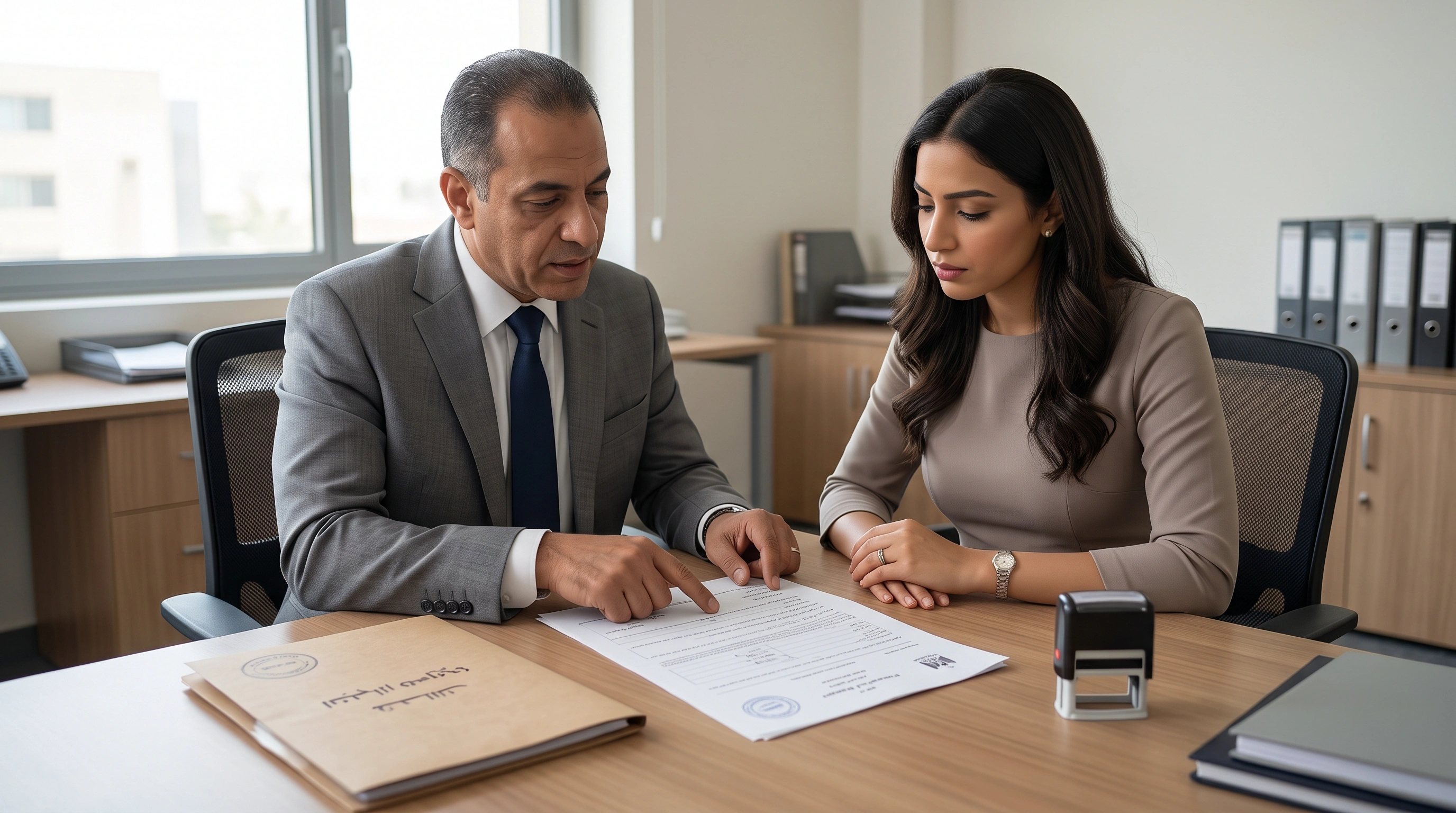 ERA Real Estate Egypt advisor and client reviewing a North Coast property contract before signing