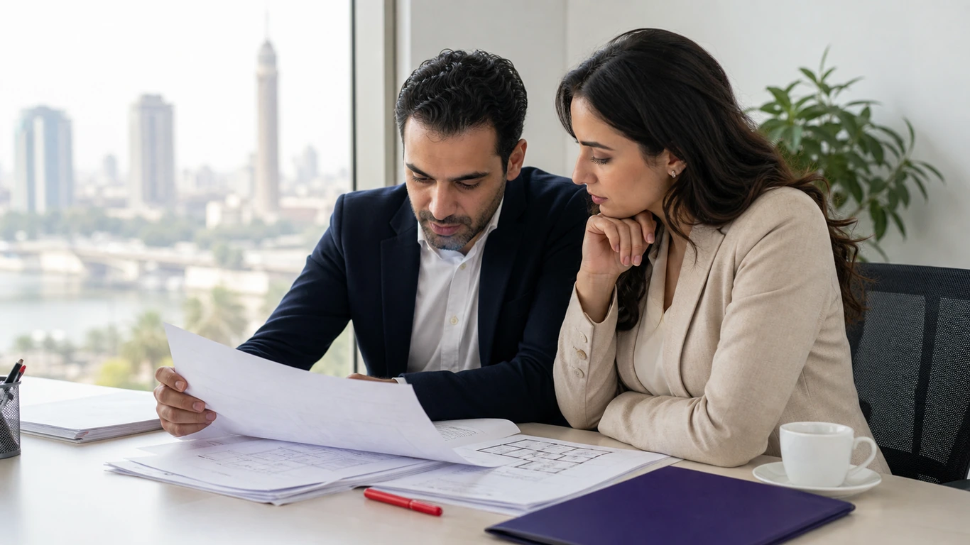 ERA Real Estate Egypt advisor reviewing title registration documents for a Ras El Hekma property with a client